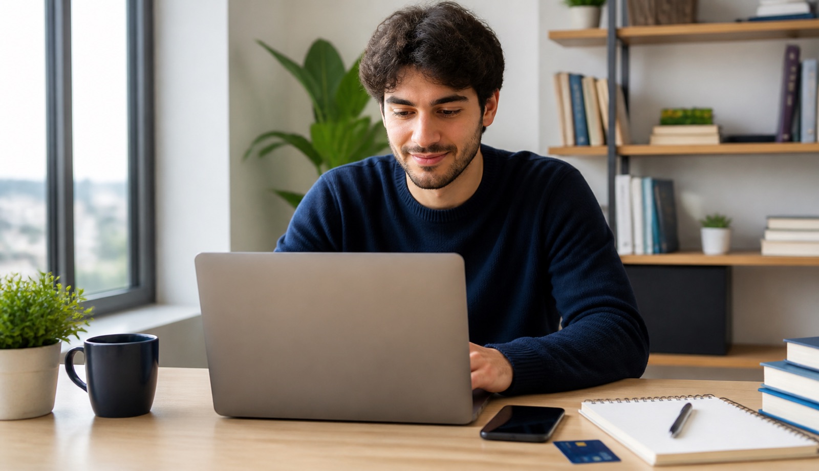 International student reviewing a dormitory reservation online