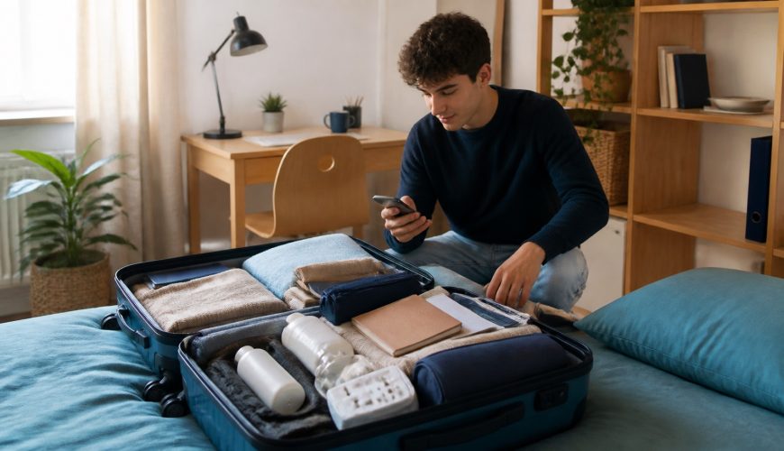 International student packing for move-in to student accommodation in Turkey