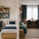 Illustrative comparison of single and shared student room layouts