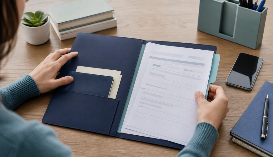 Student organizing documents for a dormitory reservation in Turkey